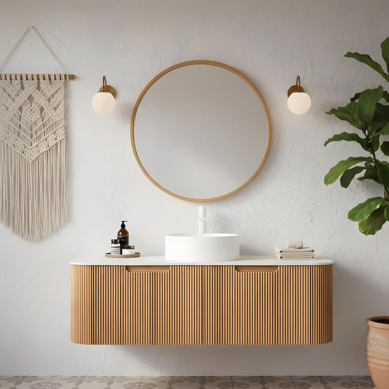 Salle de bain murale 48 "avec lavabo rond en céramique et 2 tiroirs