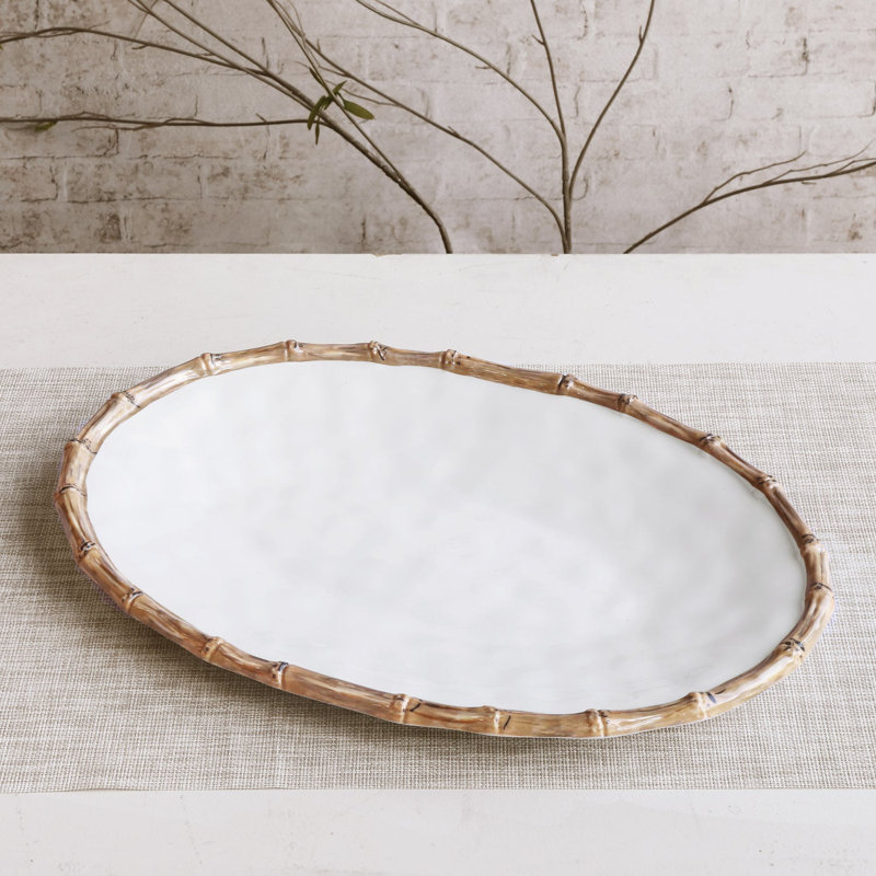 Vida Melamine Platter, 1.5" H x 19" L x 13" W, White/Natural