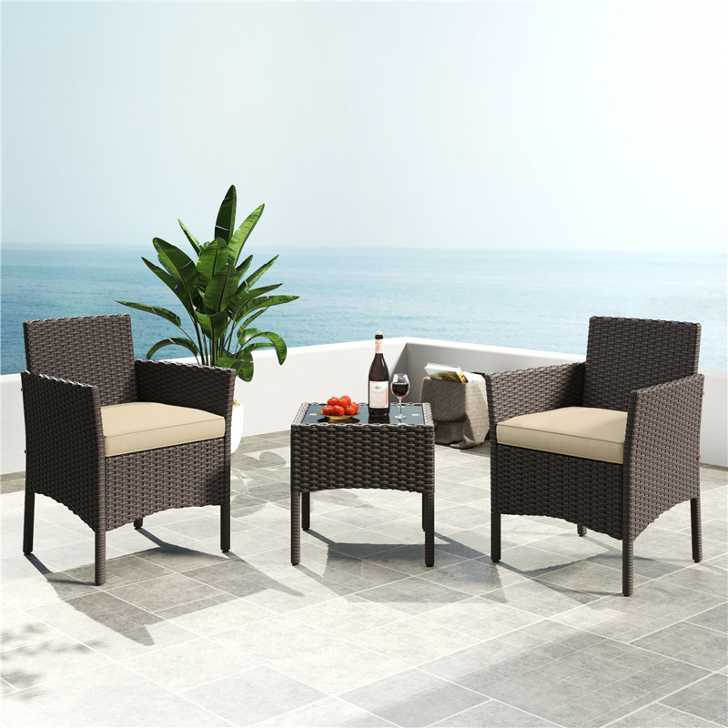 Argonne 2 Seater Rattan Conversation Set, Brown/Khaki