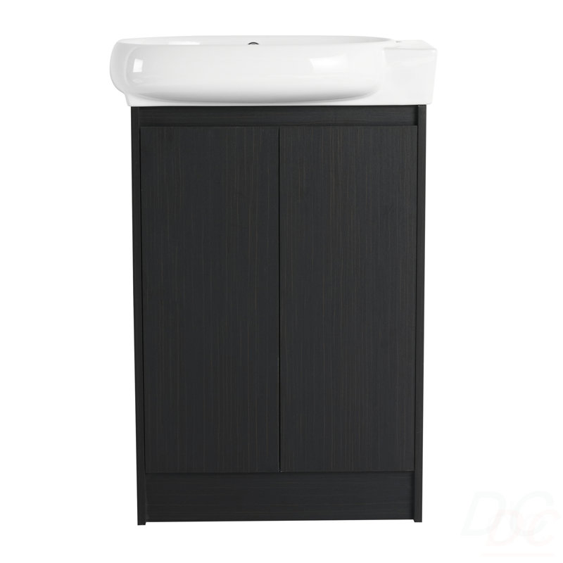 Meuble-lavabo autoportant de 23 po avec lavabo et portes à fermeture douce, Noir châtaignier