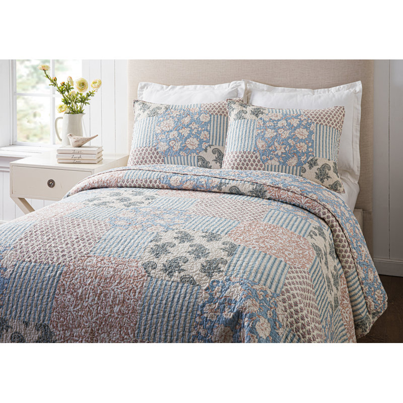 Cotton Striped Quilt, Queen Qulit + 2 Shams