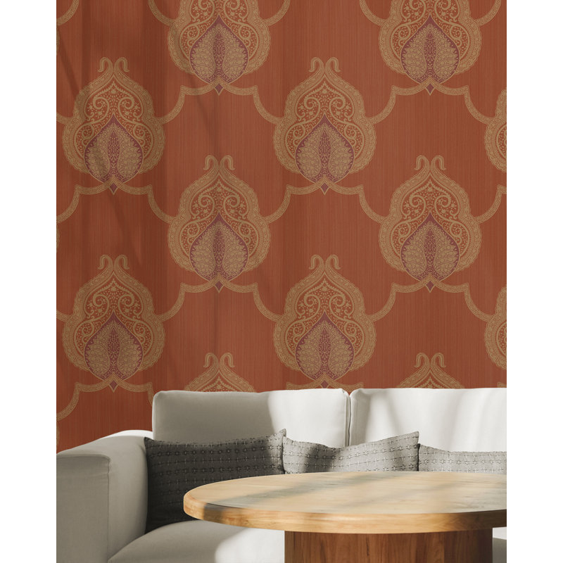  Papier peint à motif treillis rouge Maryvonne Designs, Rouge