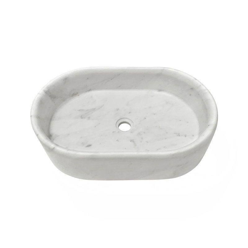 White Natural Marble Bathroom Vessel Sink, Semi-Polished Surface, Natural Stone, Genuine Marble, Real Marble, 23.6X15.7Xh5.9 Inches/600X400XH150 Mm