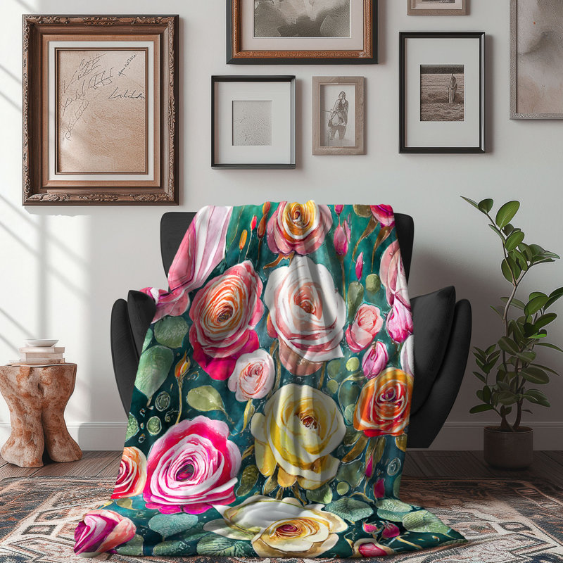 Motif Groovy - 1 pièce Sherpa Premium, Grand lit, Vert / rose / jaune floral