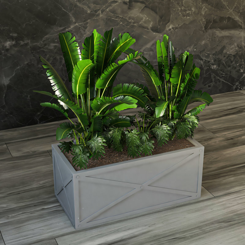 Kayne Rectangular Outdoor 13" x 30" x 14.5" Trough Planter Box – Weather-Resistant Clay Fiberstone Plant Container with Drainage Holes for Garden, Patio, or Balcony