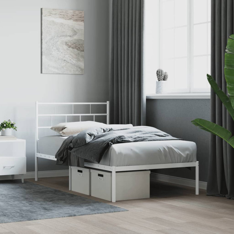 Dapo Metal Bed Frame, Heavy-Duty, No Mattress, White, Twin
