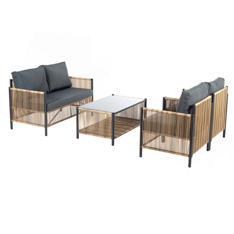 New Comming Patio 4 Pieces Brown PE Wicker Sofa Set With Cushion