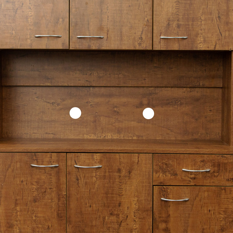 Armoire de cuisine 70 po de haut de 70,87 po avec 6 portes, 1 tablette ouverte et 1 tiroir, Brun