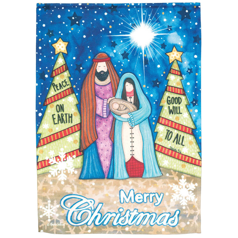 Drapeau de jardin en polyester 18 po x 13 po Happy Family Merry Christmas