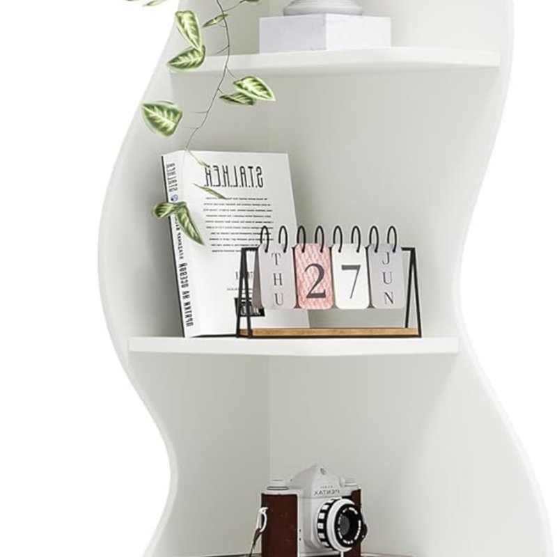 5-Tier Wall Corner Bookshelf With Adjustable Shelves, Perfect For Space-Saving Storage And Display In Any Room., White