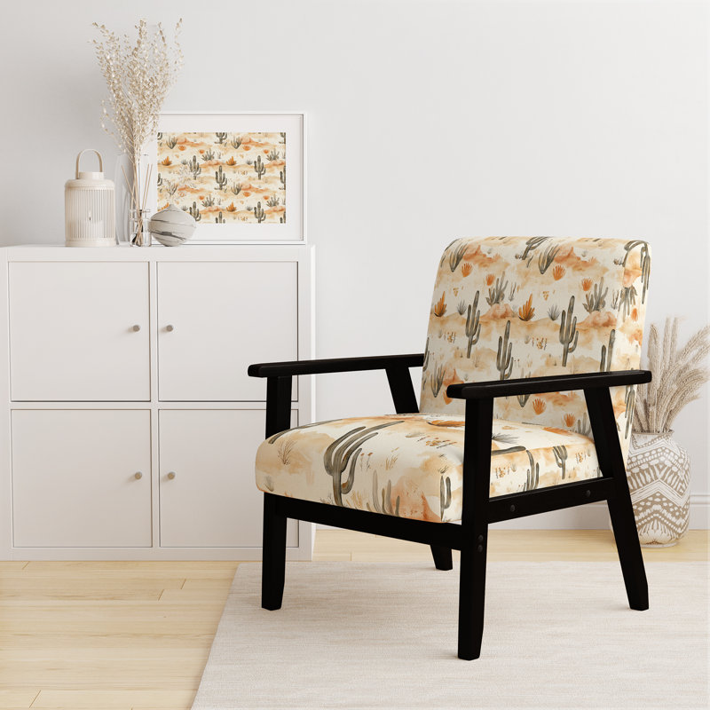 Chaise d'appoint abstraite - fauteuil noir Boho Desert minimal, Accoudoirs carrés noirs