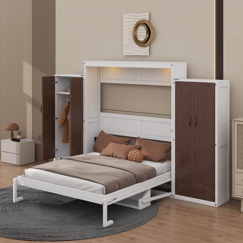 Lit escamotable avec éclairage à DEL intégré, espace de bureau, garde-robe et plusieurs tiroirs de rangement Murphy, Grand