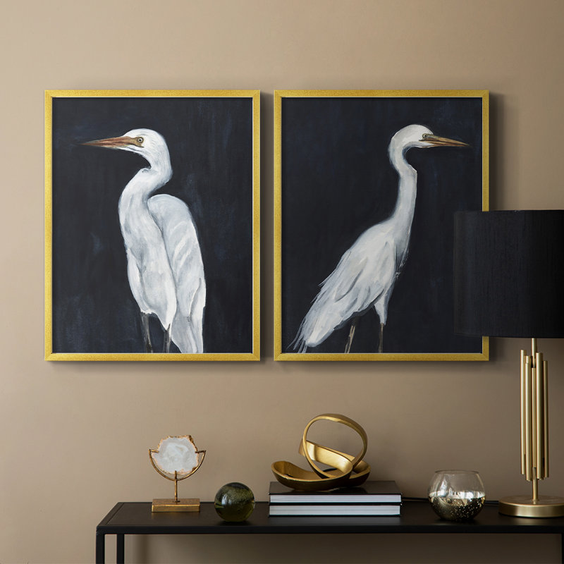 Impression encadrée Calm Great Egret I-Premium - prête à être accrochée - aucun clou requis - aucun clou requis, Doré