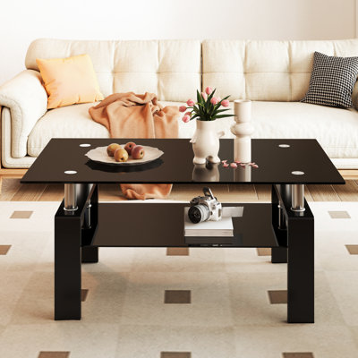 Table basse rectangulaire moderne en verre transparent - table de centre élégante pour meubles de salon