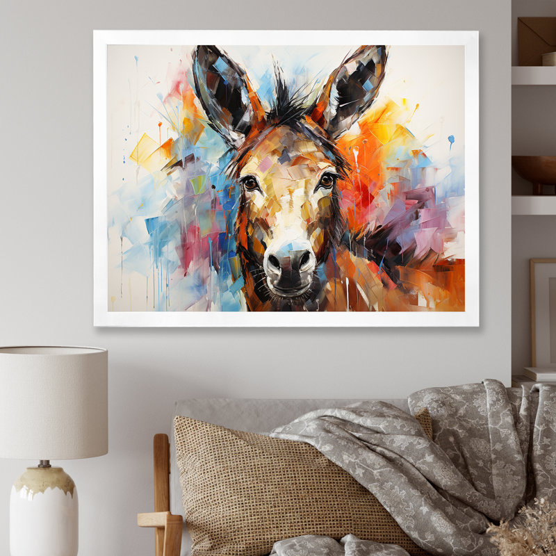 «Abstract Donkey Reverie», art mural sur toile, Cadre d'angle fermé blanc, H 34 po x l 44 po x P 1,5 po