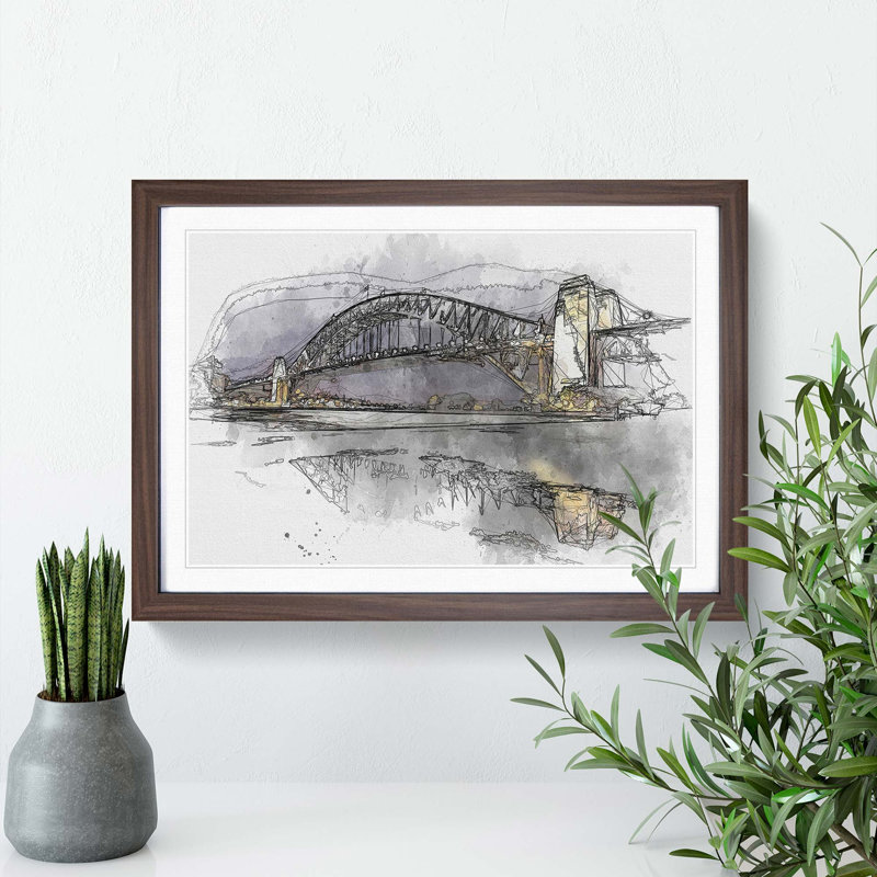 Sydney Harbour Bridge Australia in Abstract - Picture Frame Graphic Art Print, 62cm H x 87cm W x 2cm D, Walnut Framed