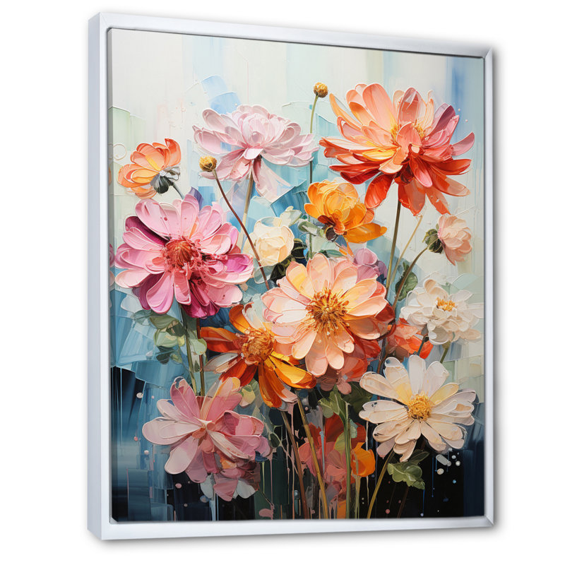 Collage de fleurs claires Zinnias III, Blanc, H 40 po x l 30 po x P 1,5 po
