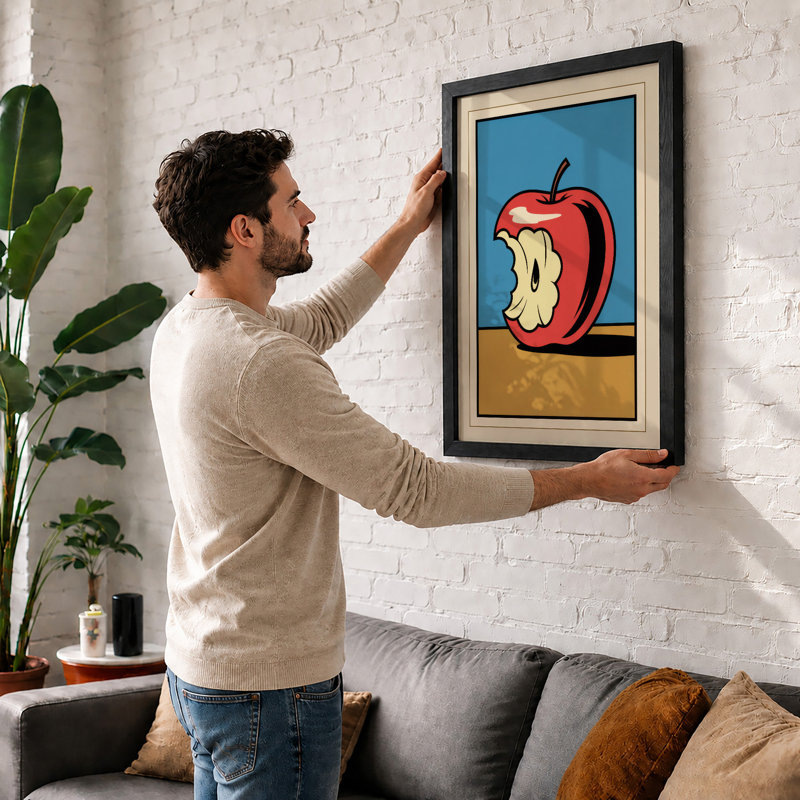 Bitten Apple Modern - Framed Print, A2 - 59.4 x 42.0 cm, White