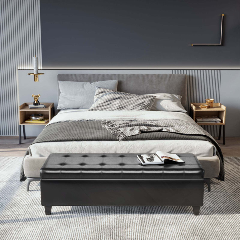 Hillcrest Faux Leather Upholstered Storage Bench, Black