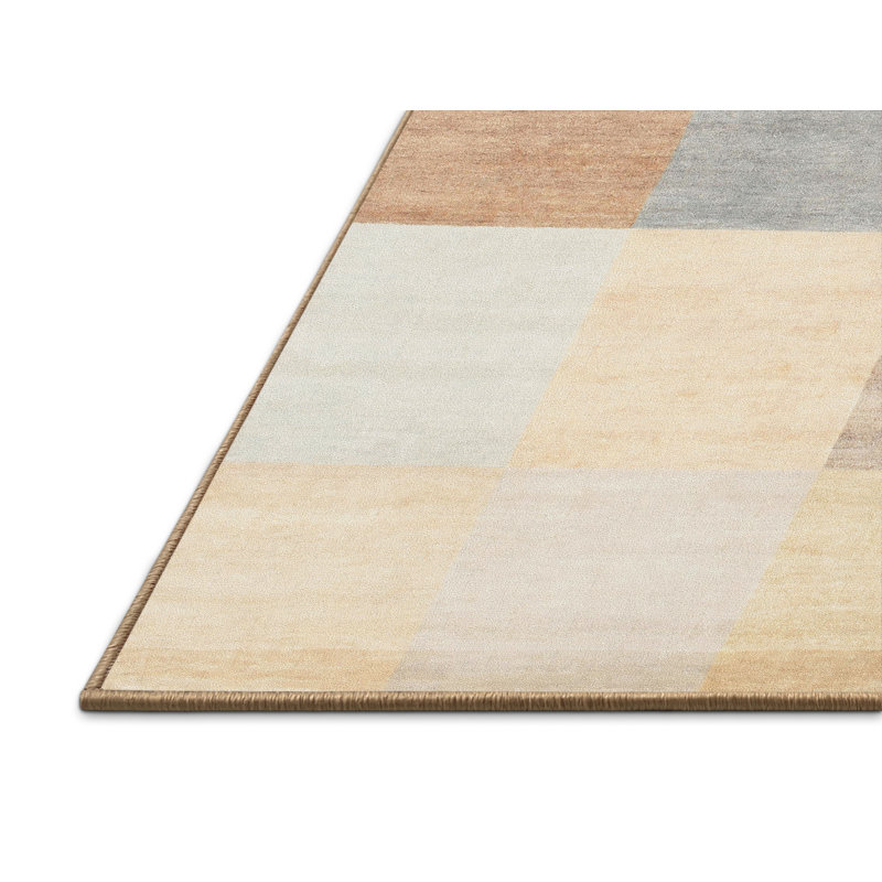 Tapis gris/rouge/bleu zone contemporaine, Rectangle 2 pi x 5 pi