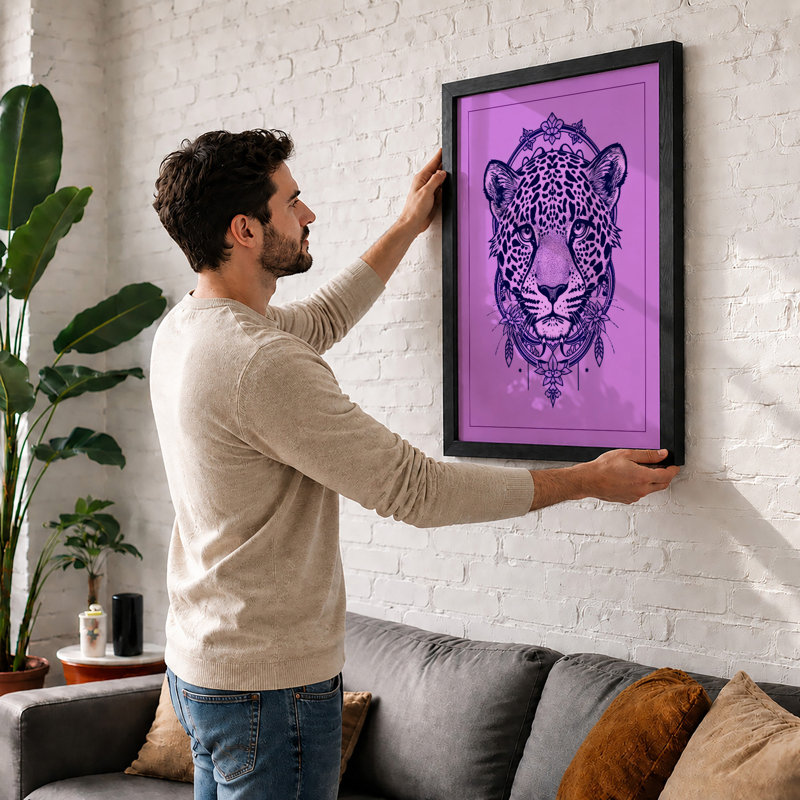 Mandala Leopard Boho - Framed Print, A1 - 84.1 x 59.4 cm, Oak
