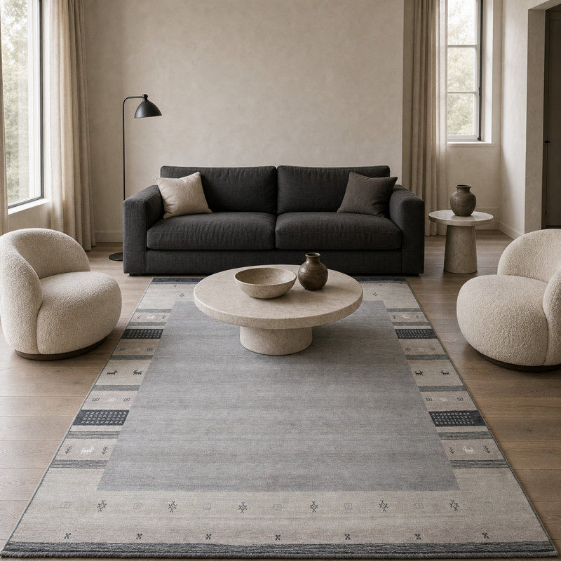 Handloomed Gray Gabbeh Tribal Wool Area Rug, 8' x 10'