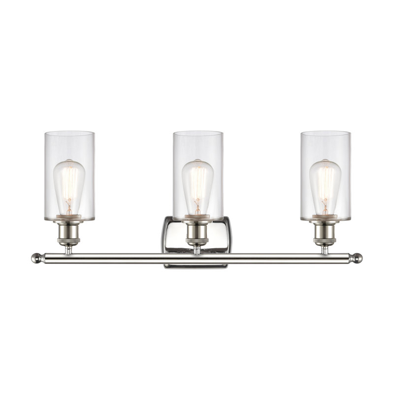 Mallette 3 - Light Dimmable Vanity Light, Clear, 6 Watt Vinage LED Bulb, Polished Nickel