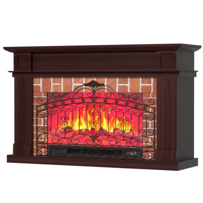 60" Electric Fireplace with Mantel Farmhouse TV Stand with 36" Insert WhiteClassic Brick Mantel with Removable Elegant Iron Scrollwork Grate, as a Freestanding TV Stand for Your Living Room