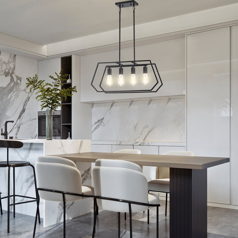 Luminaire suspendu noir pour îlot de cuisine 4 lumières