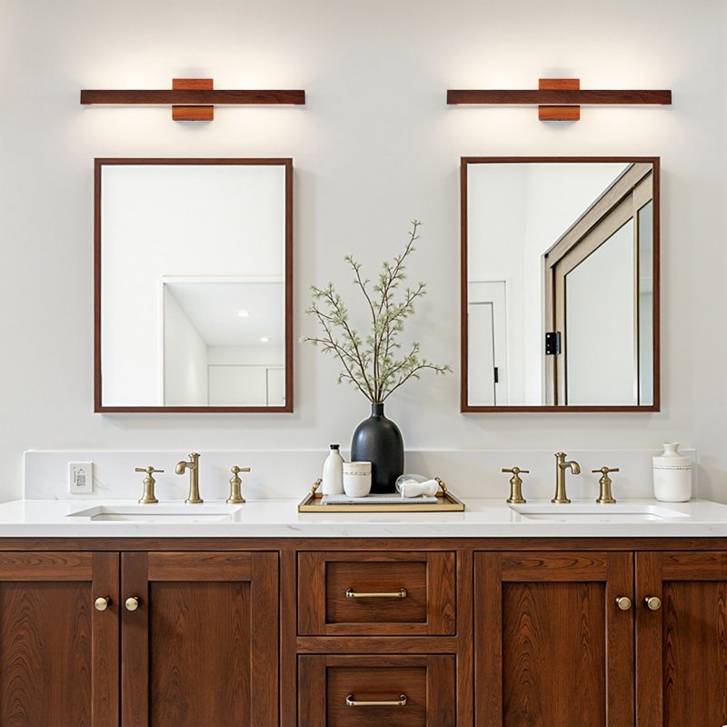 24-Inch 5CCT Dimmable Bathroom Vanity Light, 4.5" H x 24" W x 2.8" D, Walnut