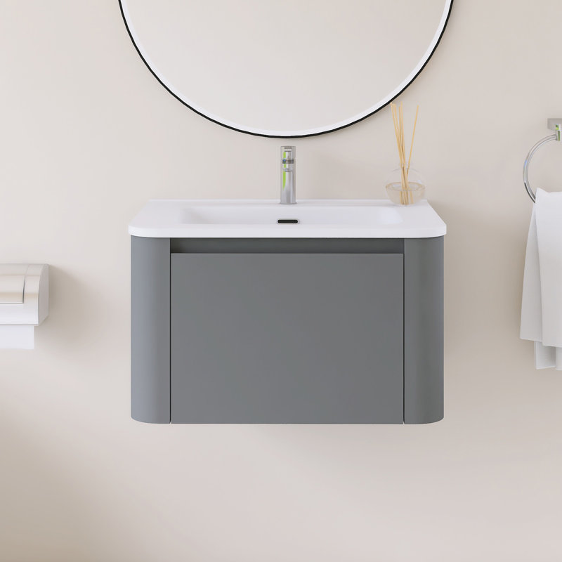 Meuble-lavabo mural simple avec comptoir intégré en céramique blanche, 24"