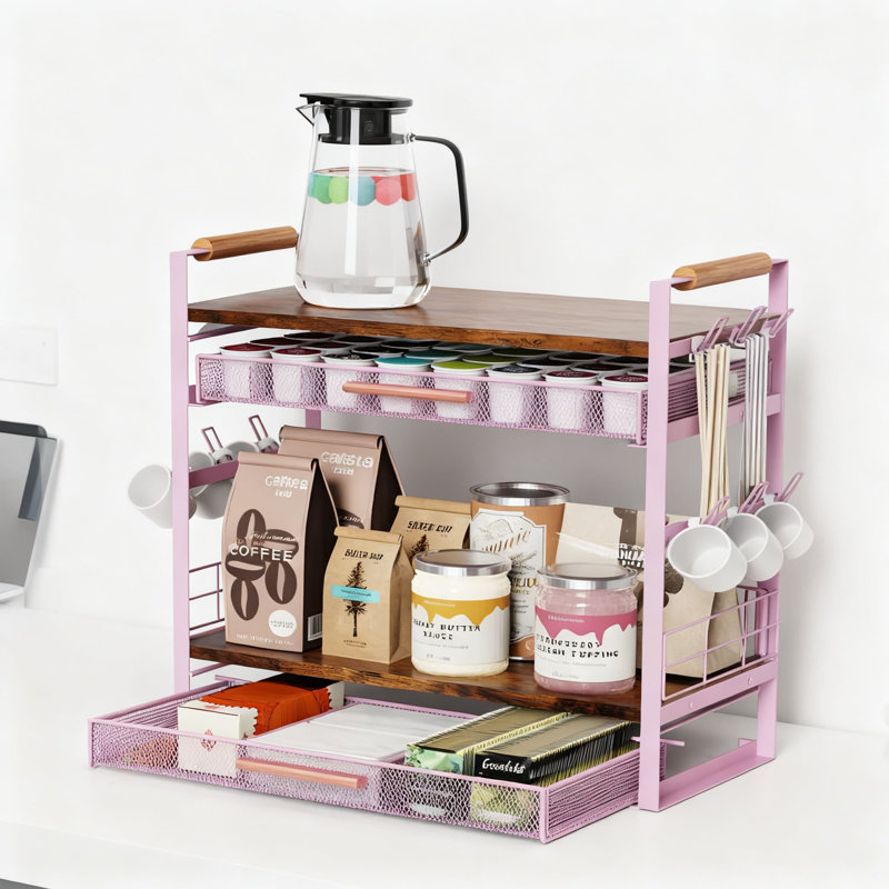 Organisateur de station de café avec 2 tiroirs et porte-gobelet - étagère de rangement à 4 niveaux