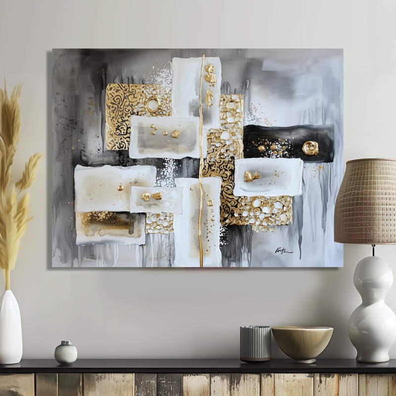 Abstrait suprême, équilibre doré I - décoration murale moderne en métal, impression abstraite, H 30 po x l 40 po x P 0,84 po