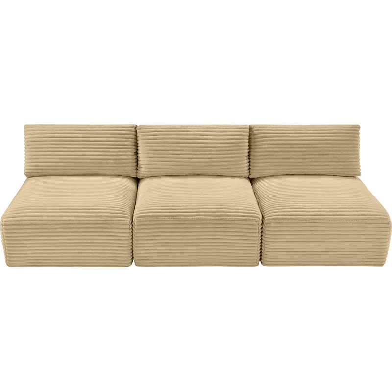 Canapé Carmean, 3 sans accoudoirs, Velours côtelé texturé Camel