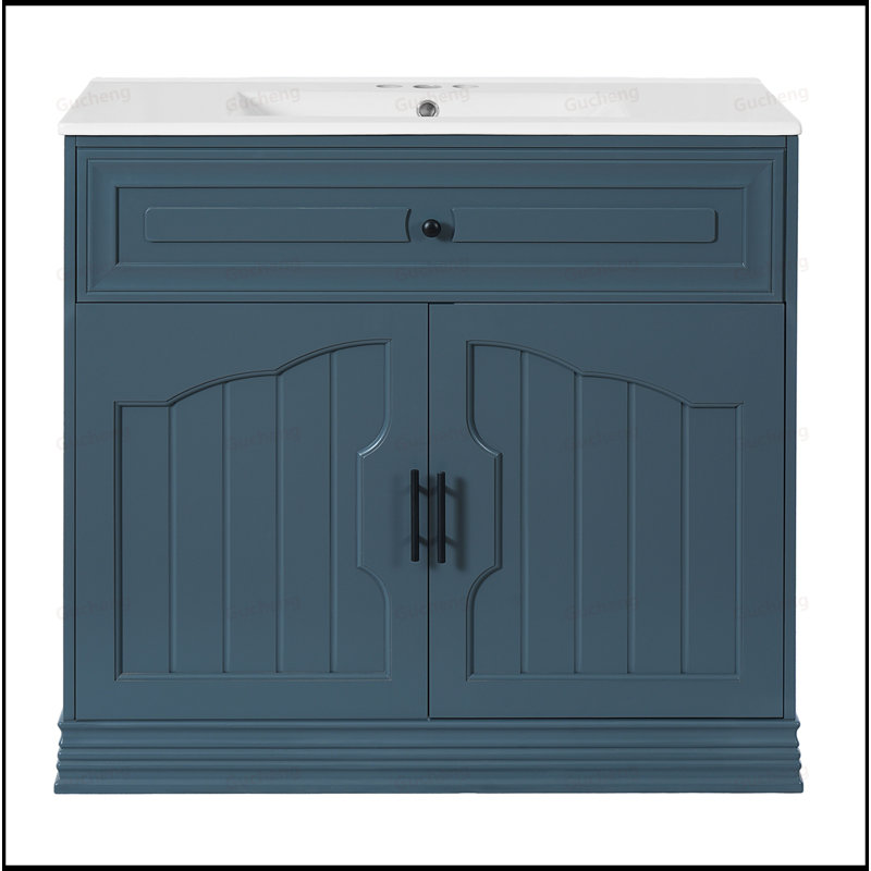 Meuble-lavabo 36 po avec 2 grandes portes à fermeture douce, Bleu