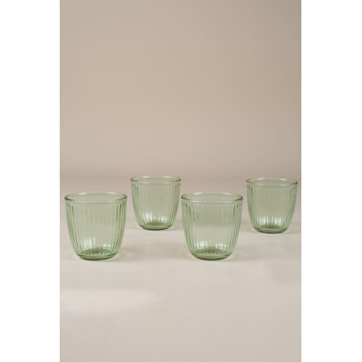 Elegant 4-Piece Glass Set, 3.4 x 3.4 x 3.4 inches | 100% Glass, 9.8 fl oz Capacity | Hand Wash Recommended for Durability | Eco-Friendly Green Design