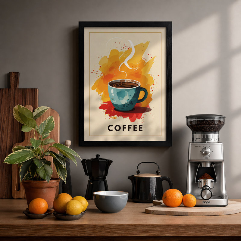 Coffee Comfort Modern - Framed Print, A2 - 59.4 x 42.0 cm, Black