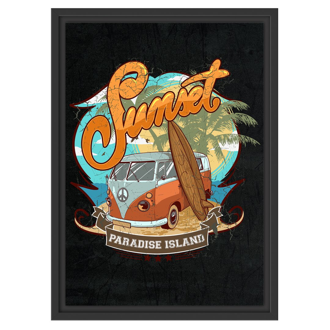 Gerahmtes Wandbild Sunset-Paradise-Island in Schwarz