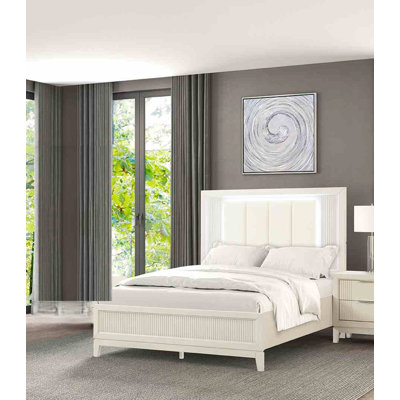 1pc King Size Bed LED Headboard Accent Fluted Design FB Bedroom Furniture
