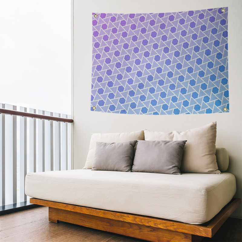 Tapisserie murale hexagonales et triangles, H 59 po x l 80 po, Mauve / Bleu