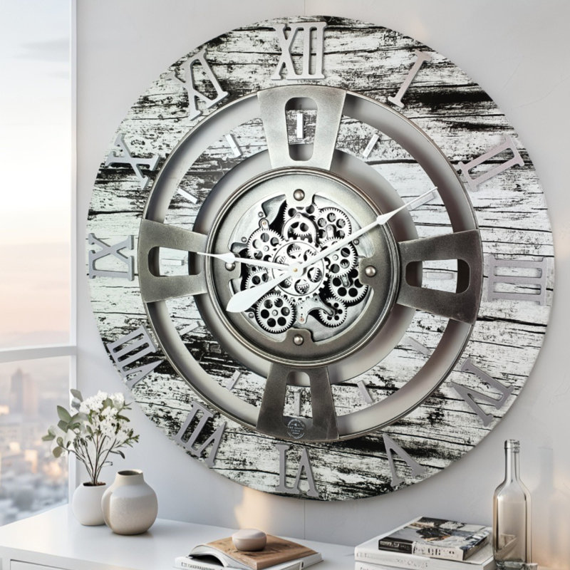 Horloge murale 36 "surdimensionnée pour le salon, Gris blanc