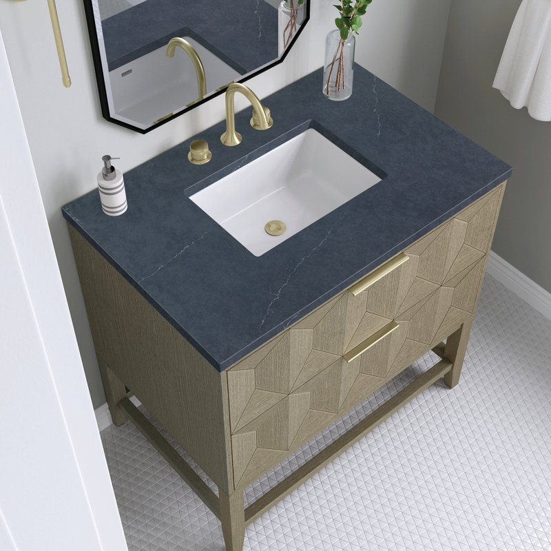 Emmeline 36'' W Single Vanity, Charcoal Soapstone, 8" Widespread, Pebble Oak