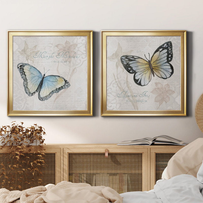 Carte postale papillon III - impression sur toile 2 pièces, H 30,5 po x l 61 po x P 1,5 po, Or