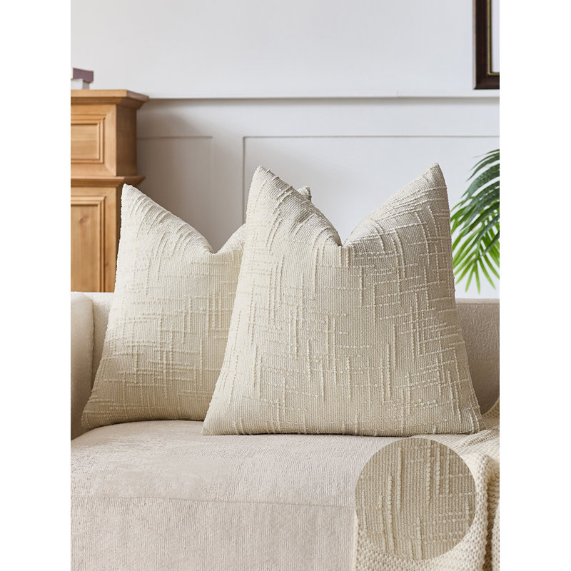 Textured Chenille Throw Pillow Covers, Ivory, Square 18"