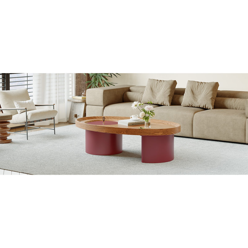 Oval Wood Coffee Table with Storage