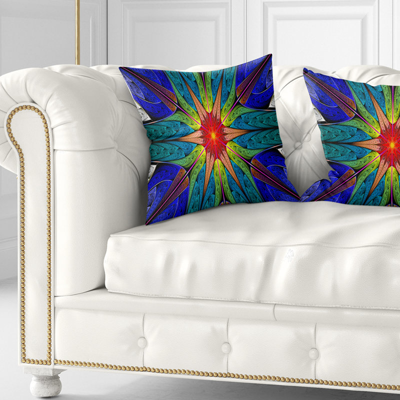 Coussin de fleurs en couleur fractale Abstract, 16 po x 1 po, Coussin décoratif