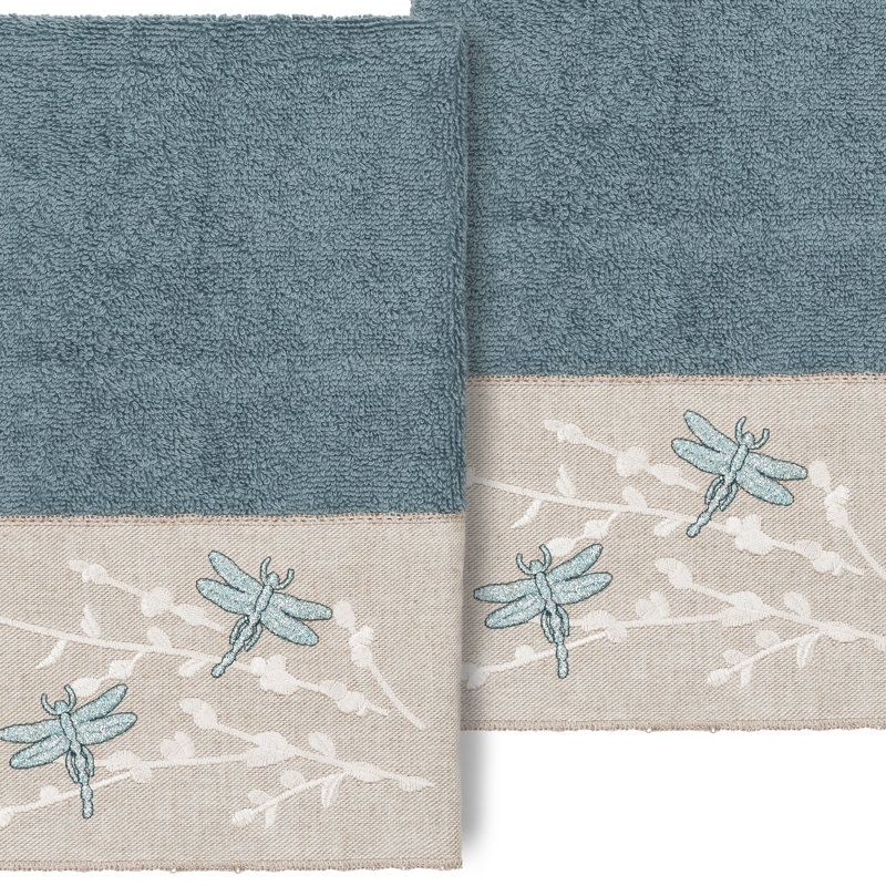 Linum Home Textiles 100% Turkish Cotton BRAELYN 2PC Embellished Hand Towel Set, Teal
