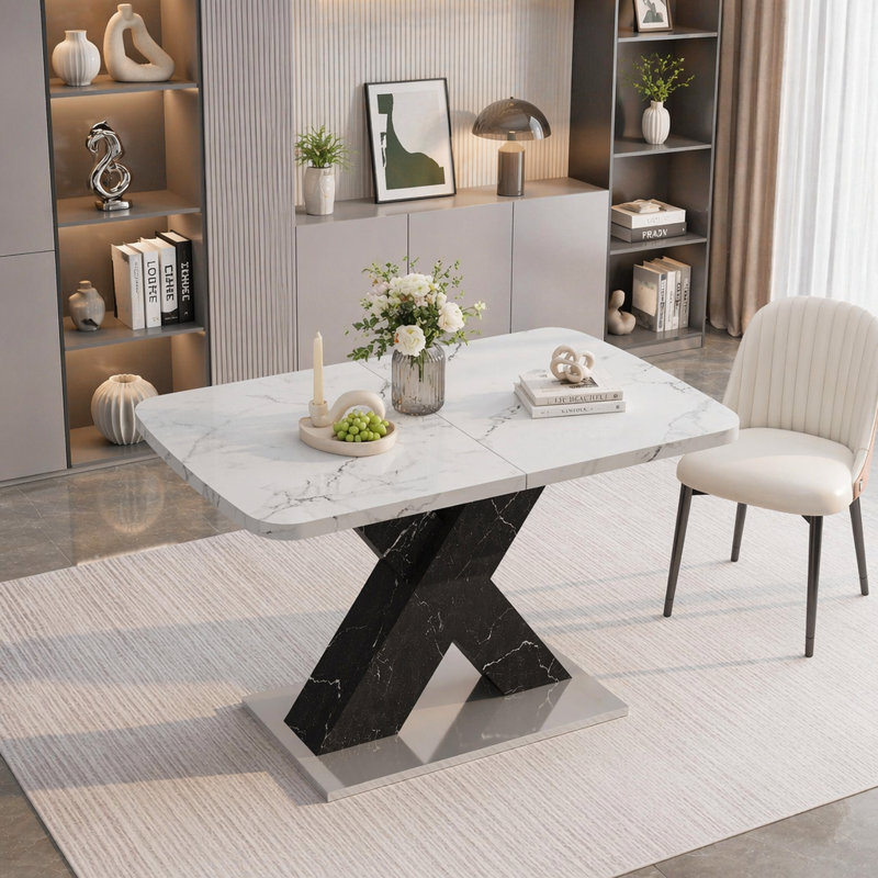 Table de salle à manger rectangulaire, extensible, White / Black