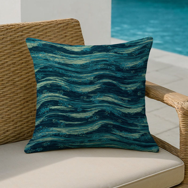 Coussin d'intérieur et d'extérieur, Carré 16 po, Bleu marine abstrait 1