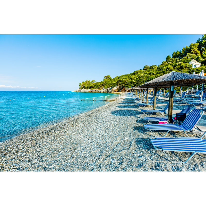 Lounge Chairs And Umbrella by Mbbirdy - No Frame Print on Canvas, 51cm H x 76cm W